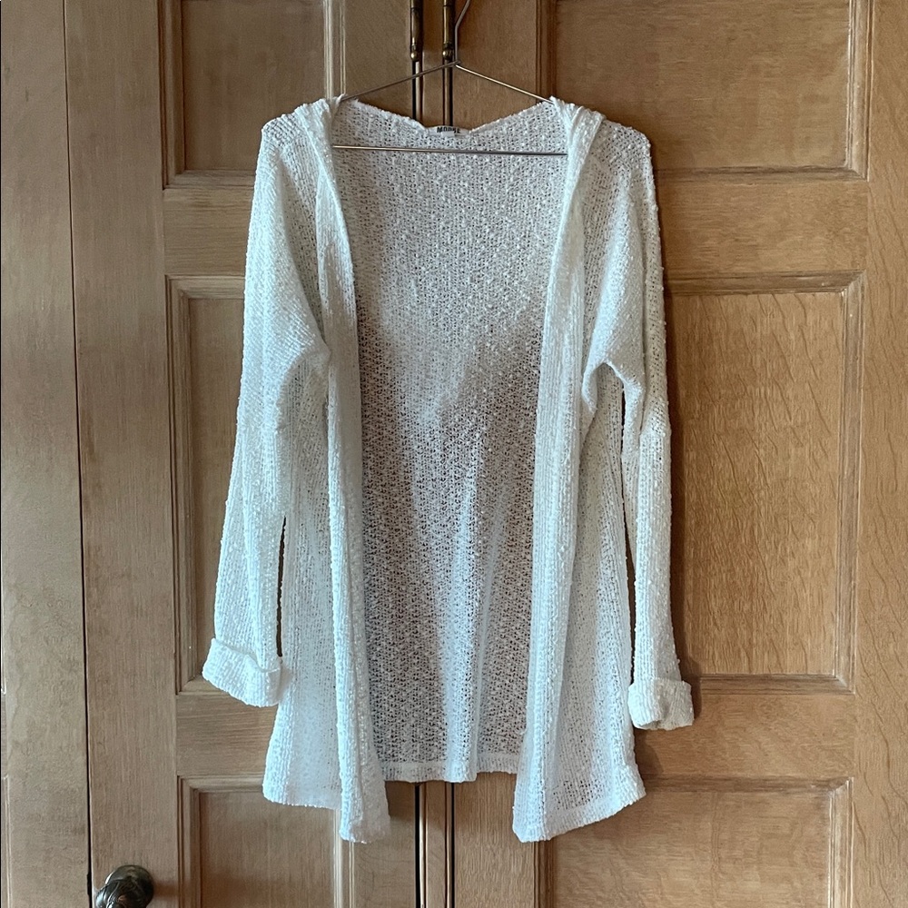 Hooded White Swim Coverup, Size M